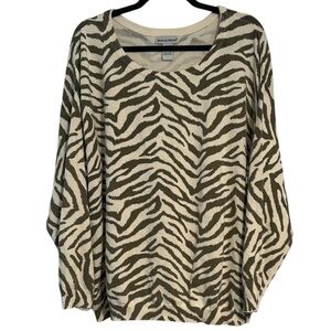 🖤 Jessica London Olive Green and Cream Zebra Print Sweater
